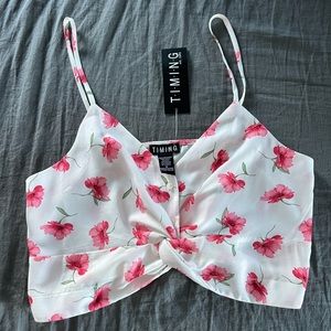 Forever 21/Timing White Floral Patterned Crop Top